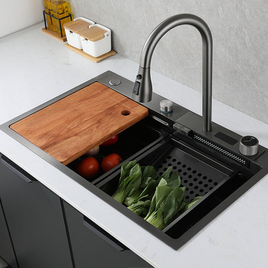 Bliote™ Waterfall Workstation Kitchen Sink Set With Digital Temperature Display