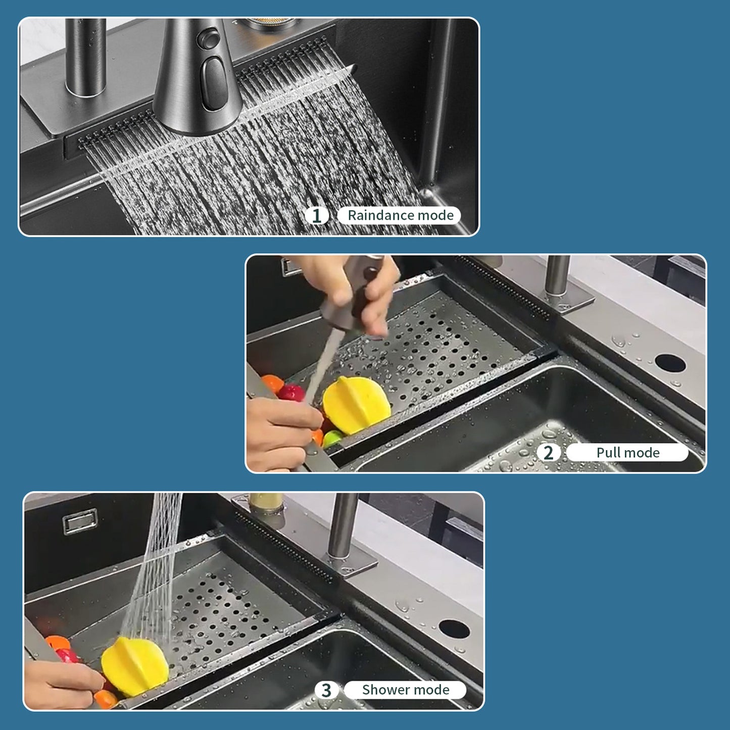 Bliote™ Waterfall Workstation Kitchen Sink Set With Digital Temperature Display & Knife Holder