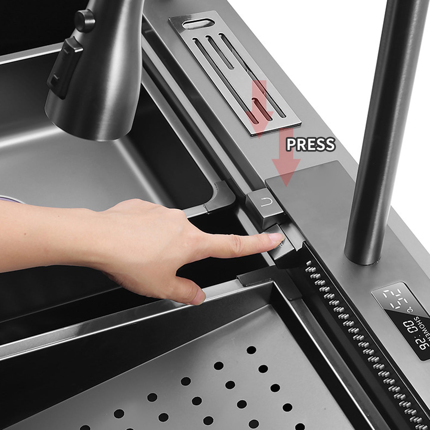 Bliote™ Waterfall Workstation Kitchen Sink Set With Digital Temperature Display & Knife Holder