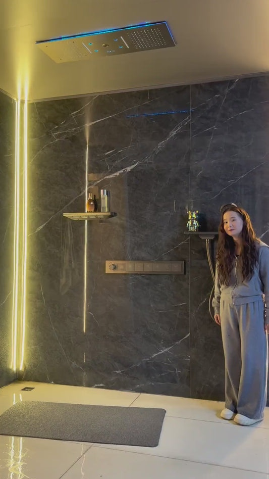 New ceiling-mounted LED shower set with Bluetooth music, digital display, all-copper buttons and constant temperature shower.