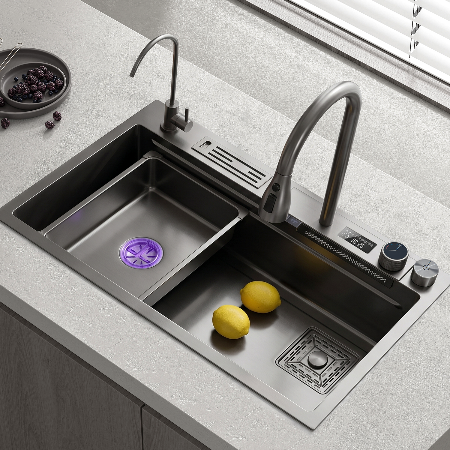 BLIOTE Waterfall Kitchen Sink Set With Knife Holder kitchen sink with waterfall flow and workstation ledge