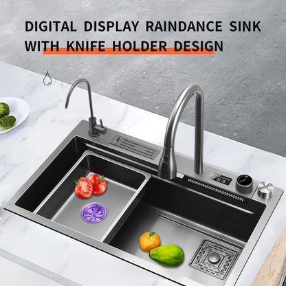 Bliote™ Waterfall Workstation Kitchen Sink Set With Digital Temperature Display & Knife Holder
