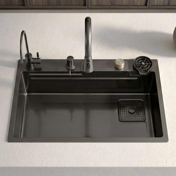 BLIOTE Waterfall Kitchen Sink kitchen sink installed view
