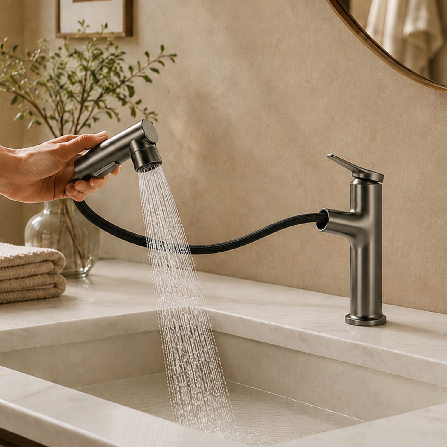 BLIOTE Fountain Bathroom Tap faucet installed view