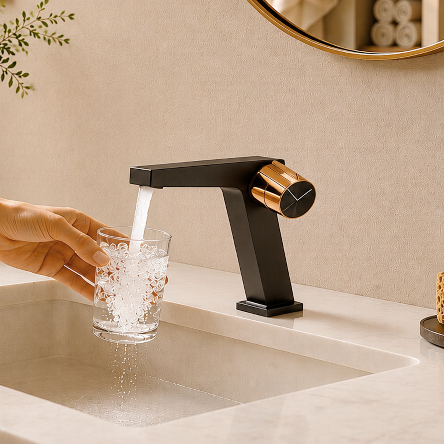 BLIOTE Clock-Shaped Faucet faucet installed view
