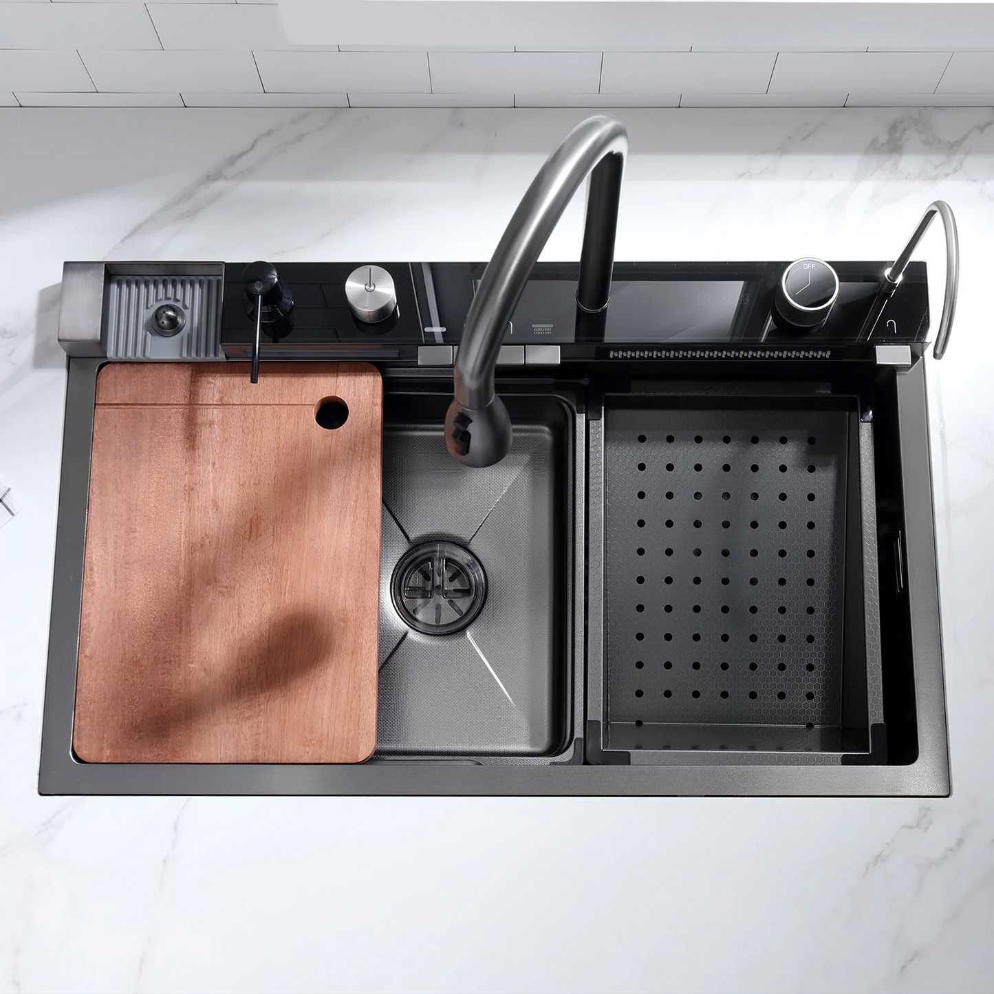 Bliote™ Waterfall Workstation Kitchen Sink Set With Digital Temperature Display