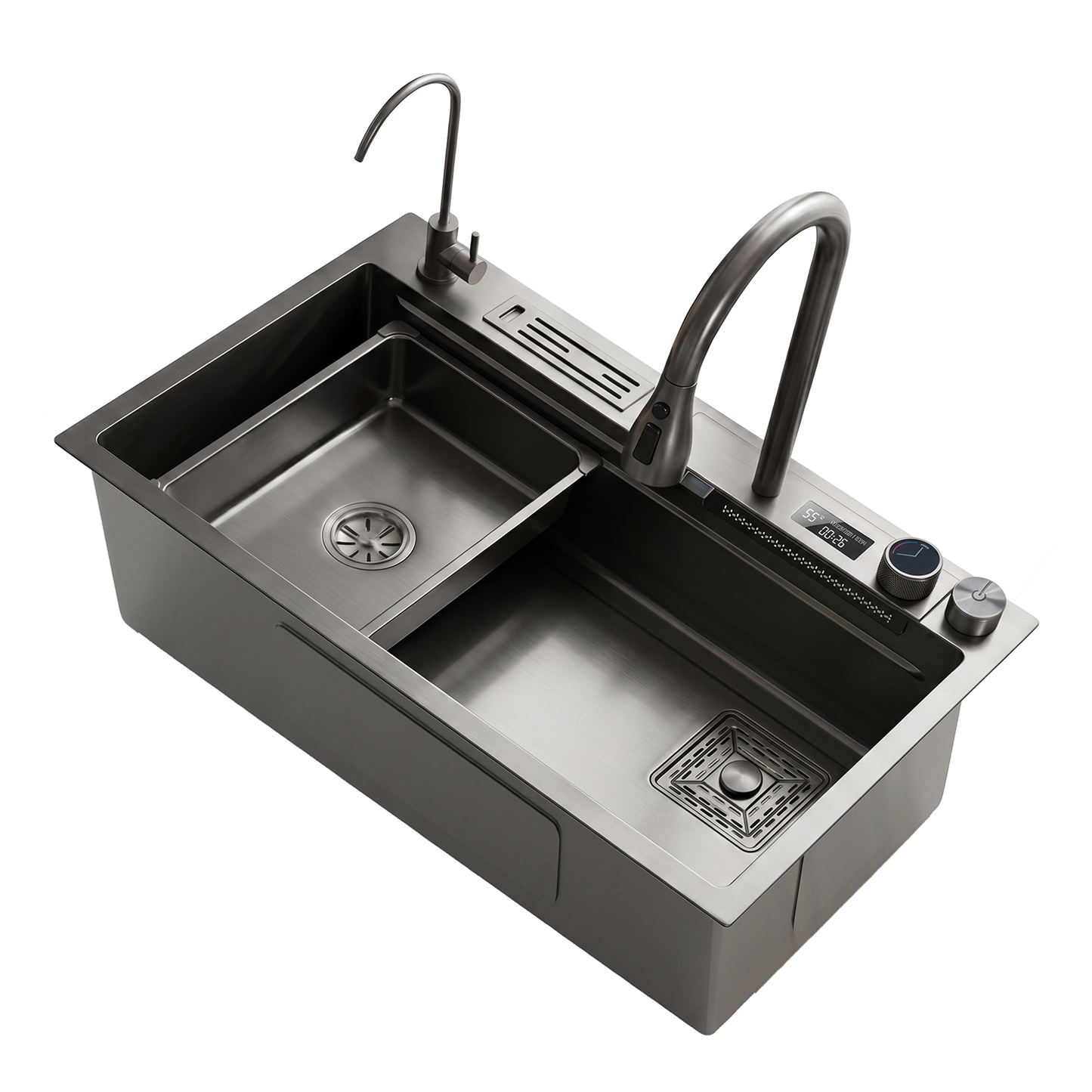 BLIOTE Waterfall Workstation Kitchen Sink Set With Digital Temperature Display and Knife Holder kitchen sink fixture,...