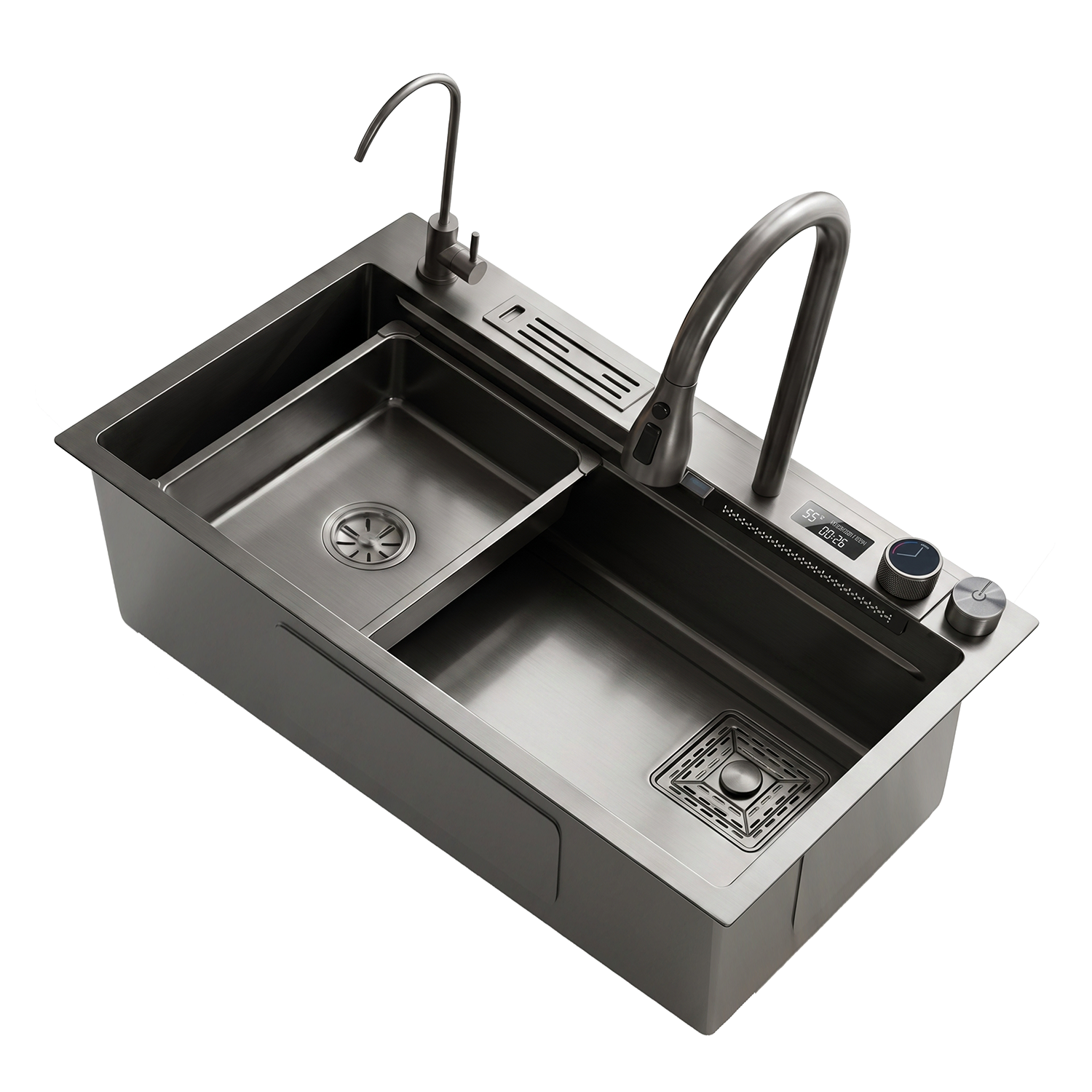 BLIOTE Waterfall Workstation Kitchen Sink Set With Digital Temperature Display and Knife Holder kitchen sink fixture,...