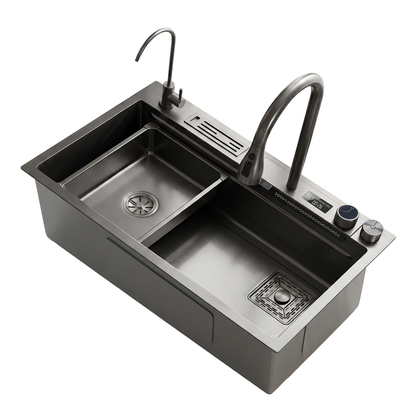 BLIOTE Waterfall Workstation Kitchen Sink Set With Digital Temperature Display and Knife Holder kitchen sink fixture,...