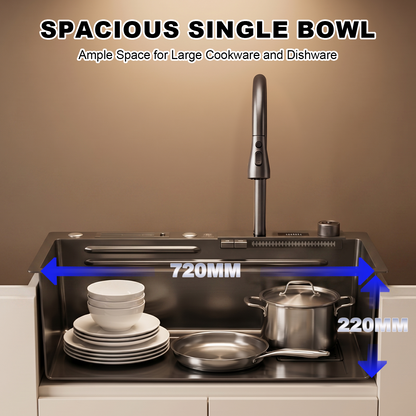 BLIOTE Waterfall Workstation Kitchen Sink Set With Digital Temperature Display and Knife Holder kitchen sink fixture,...