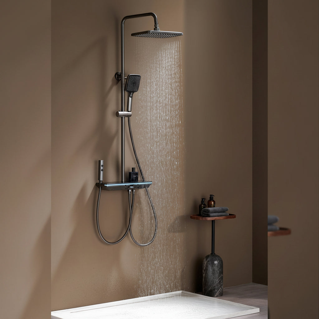 BLIOTE Digital LED Shower Set shower system installed view