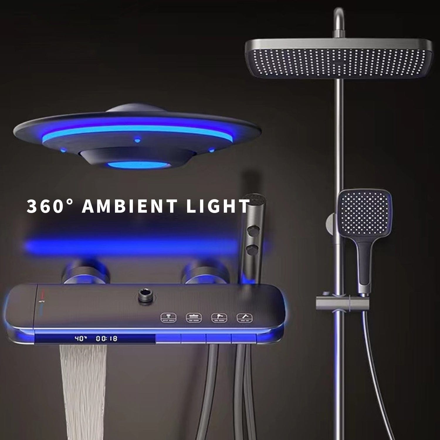 BLIOTE LED Waterfall Shower Set shower system installed view