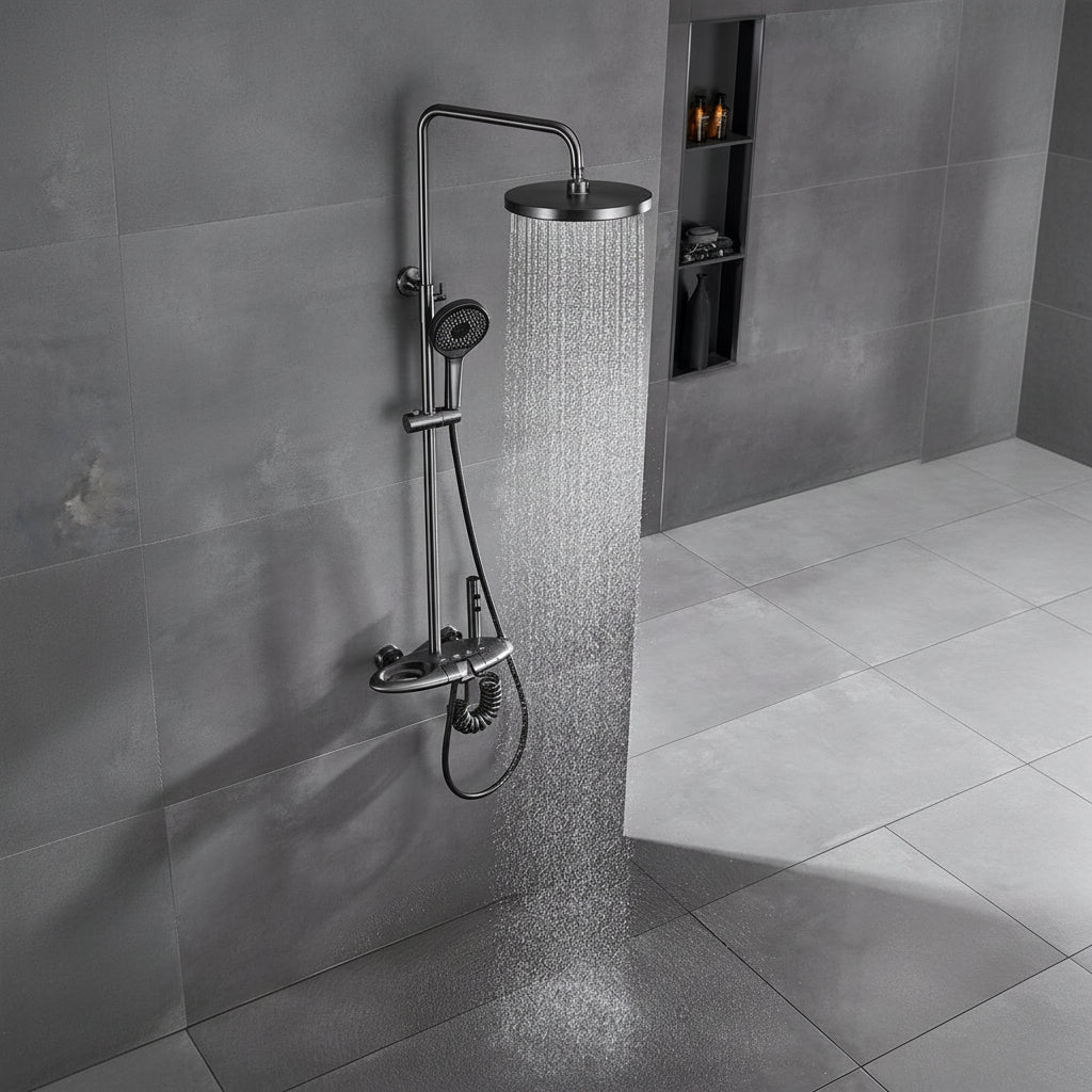 BLIOTE UFO Thermostatic Shower System shower system installed view