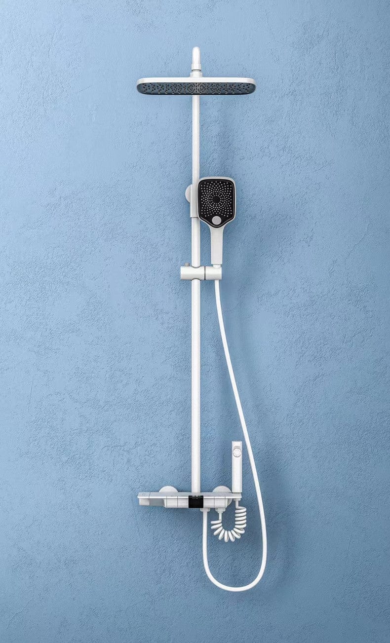 Sistema de ducha de piano con pantalla digital termostática gris Calidad Latón Frío y caliente Baño Mezclador Grifo Grifo Conjunto de ducha digital de piano gris de lujo