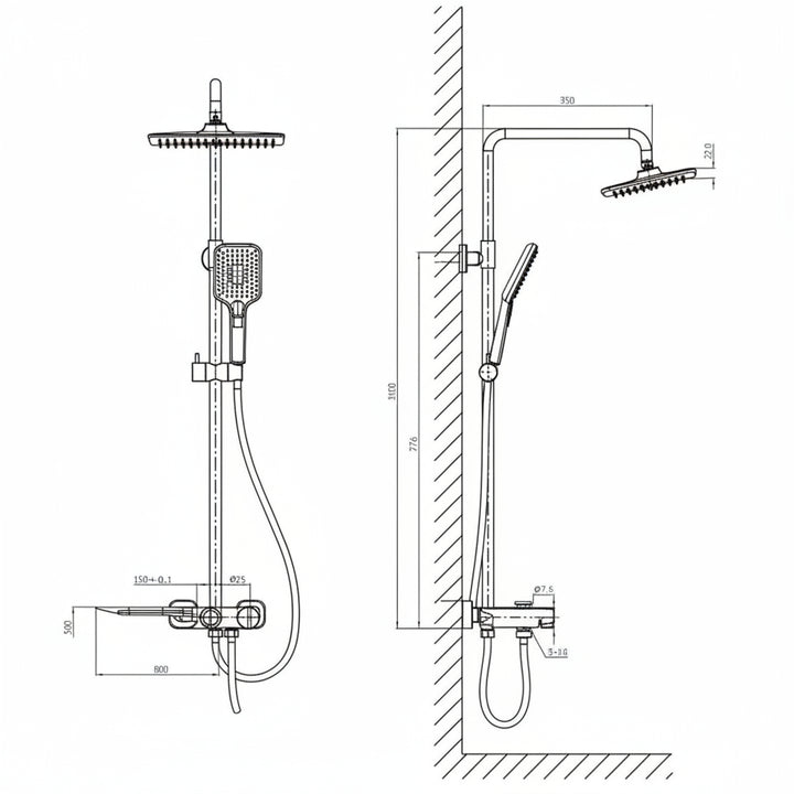 BLIOTE Waterfall Shower Set shower system installation detail